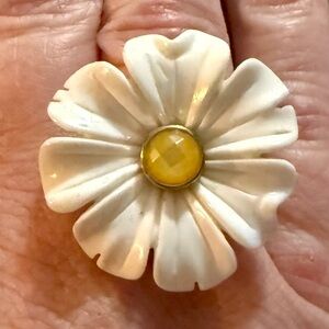 Whitney Kelly Sterling Silver Faceted Citrine And White Ceramic Daisy Ring Sz 6